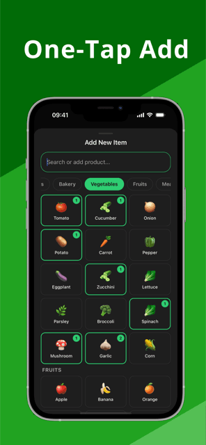 Adding an item in one tap from the product picker